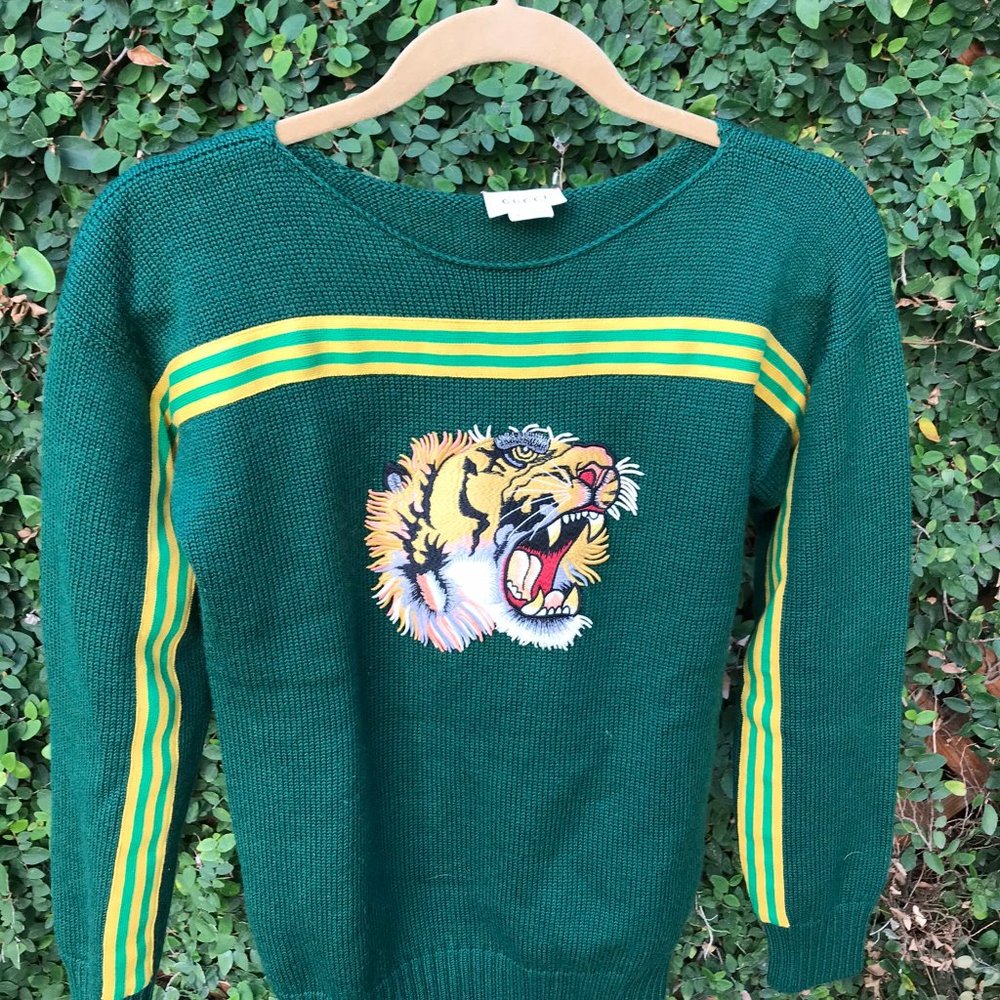 Green Knit Gucci Sweater with Tiger